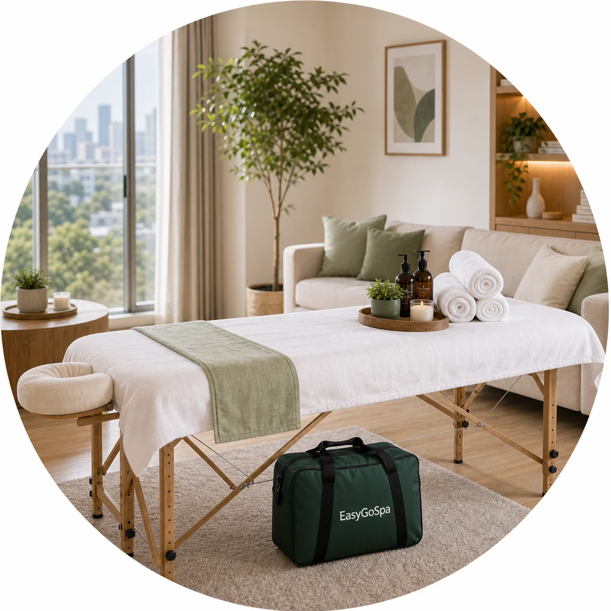 A tranquil premium organic spa massage room, showcasing natural elements at EasyGo Spa, Metro Manila's leading luxury wellness destination.